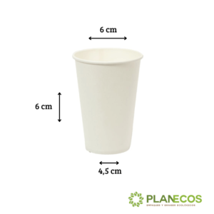Vaso de 16 onzas de papel polyboard personalizable con medidas en cm (altura, ancho y largo) para una mejor visualización de sus dimensiones.