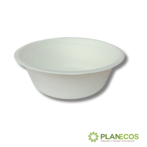 Plato hondo de 16 onzas hecho de bagazo de caña, biodegradable y compostable. Ideal para restaurantes y eventos.