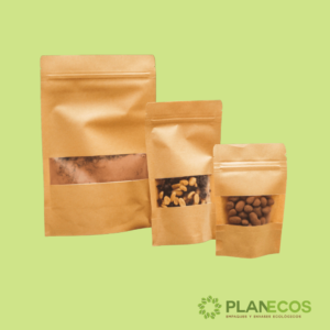 Bolsa Kraft con Ventanilla y Zipper para empaquetar un productos como frutos secos.