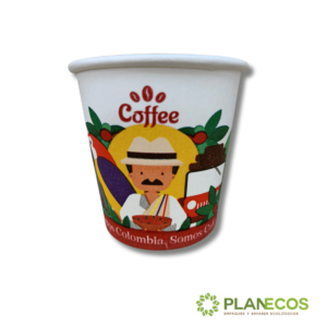 Vaso de 4 onzas de papel polyboard personalizado con motivos colombianos sobre fondo blanco, mostrando su diseño único y representativo.