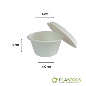 Medidas / dimensiones de contenedor de salsa de bagazo para servir una comida.