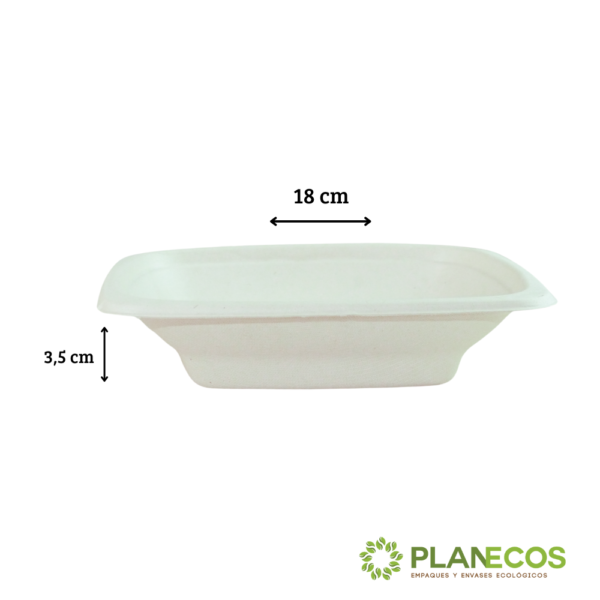 Portacomidas Cuadrado de Bambú de 50 ml | 16 onzas con medidas. Eco-friendly y biodegradable. Ideal para transportar alimentos sólidos o líquidos. Ancho 18 cm, altura 3.5 cm.