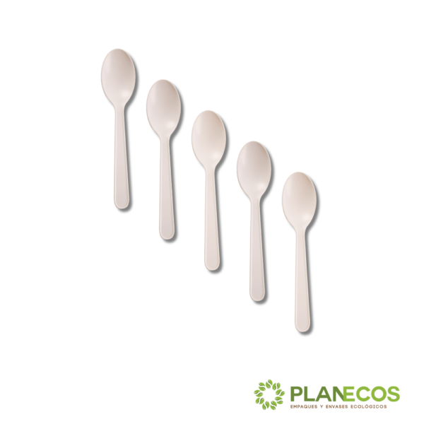 Cuchara biodegradable de almidón de maíz de 12,5 cm, ideal para postres. Ecológica y compostable.